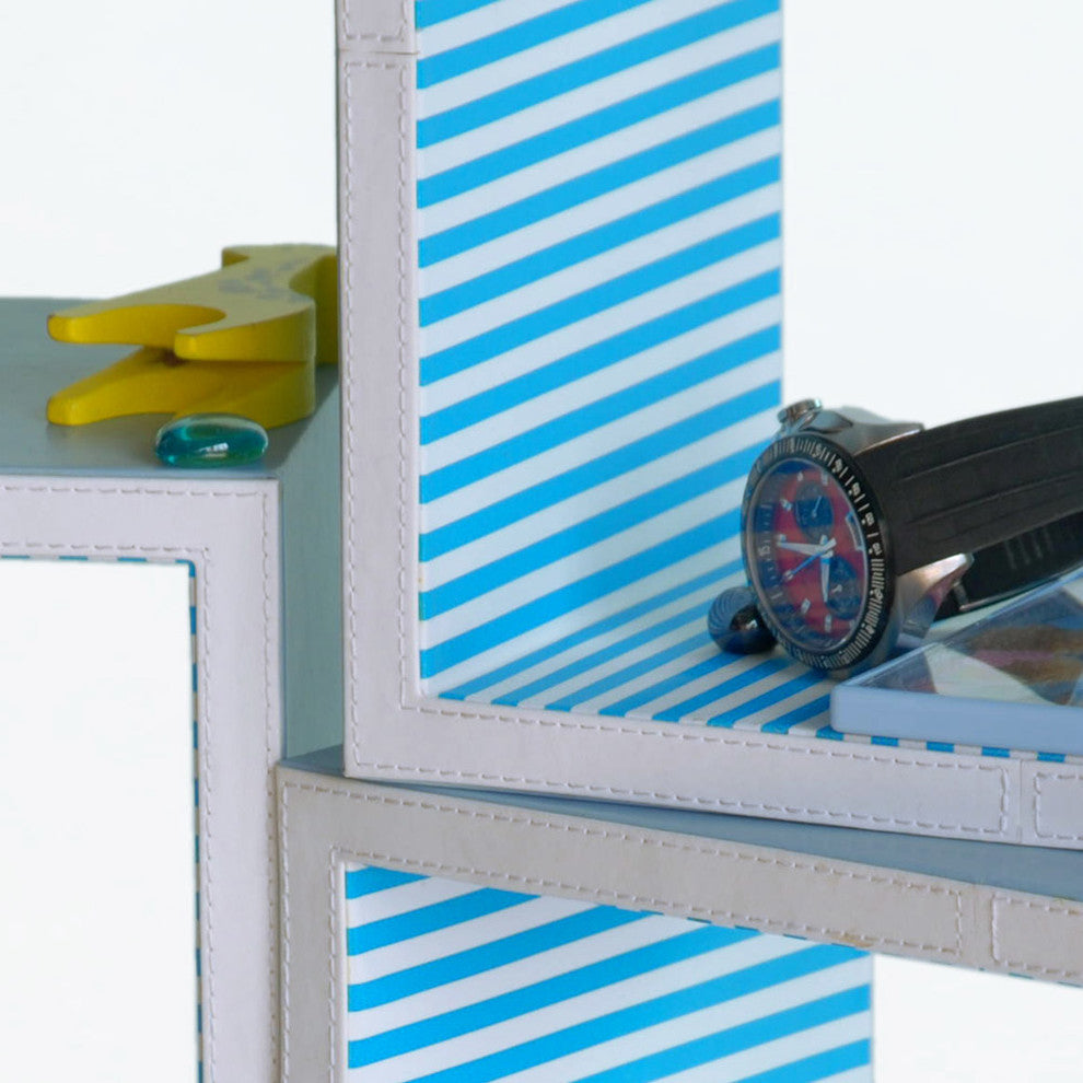 Powder Blue Square Leather Wall Shelf / Bookshelf / Floating Shelf (Set of 3)