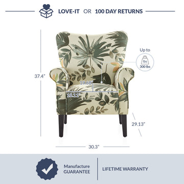 High Wingback Linen Armchair, Green Floral