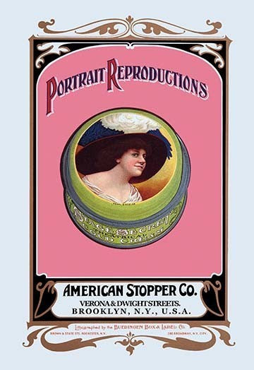 Portrait Reproductions on Tins by American Stopper Co.