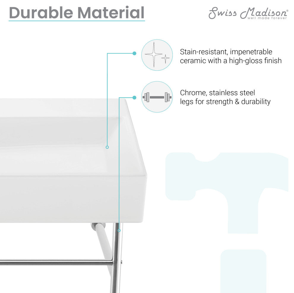 Claire 40" Ceramic Console Sink White Basin Chrome Legs