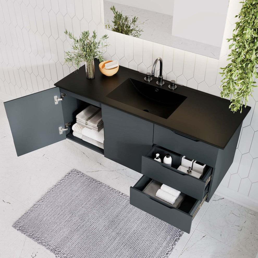 Sink Vanity Cabinet, Gray Black, Ceramic, Melamine, Modern, Hotel Bathroom
