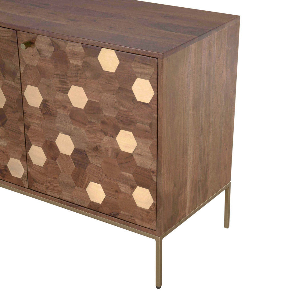 Kenzo 63" Acacia Sideboard, Brown/Brass
