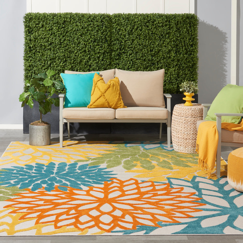 Nourison Aloha 12' x 15' Turquoise Multicolor Tropical Area Rug