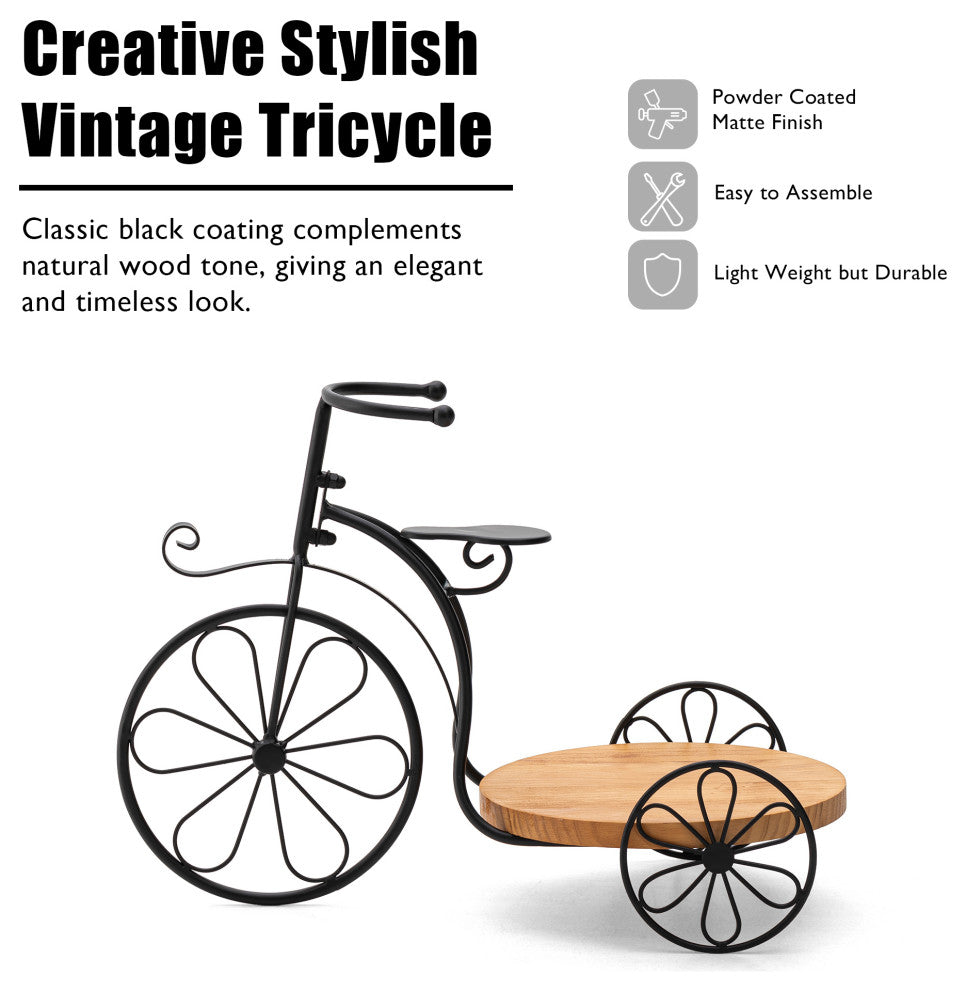 18"L Metal Tricycle Planter Stand, Black