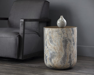 Diaz End Table, Marble Look, Antique Brass