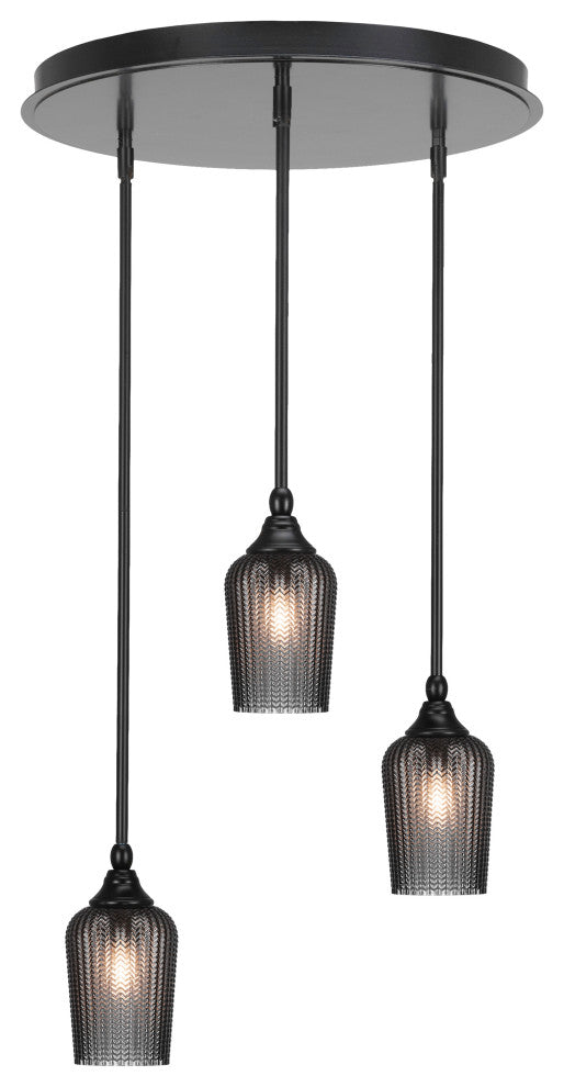 Empire 3-Light Cluster Pendalier, Matte Black/Smoke Textured