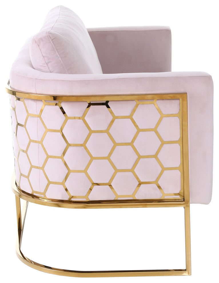 Casa Velvet Upholstered Loveseat, Pink, Gold Finish