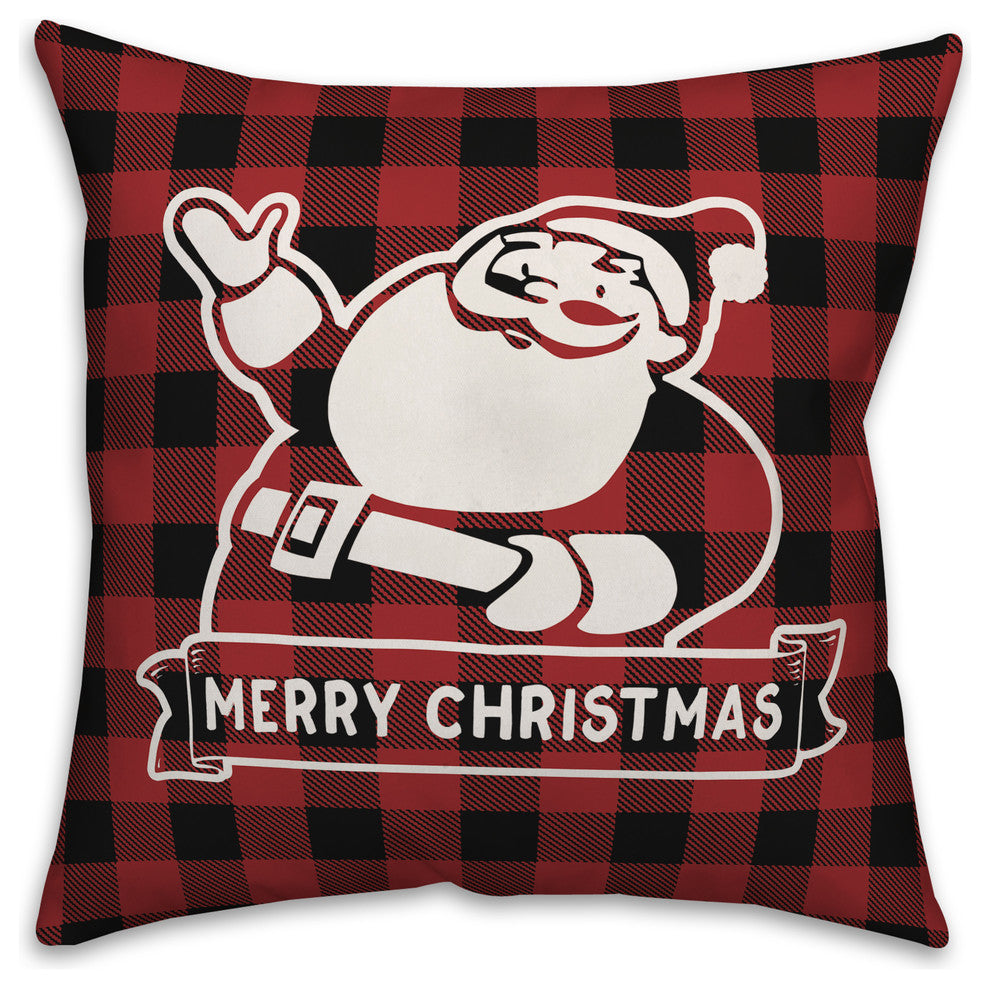Plaid Retro Santa 16"x16" Throw Pillow