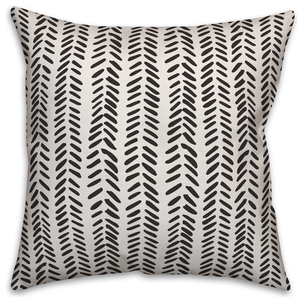 Black and White Modern Herringbone 18x18 Throw Pillow