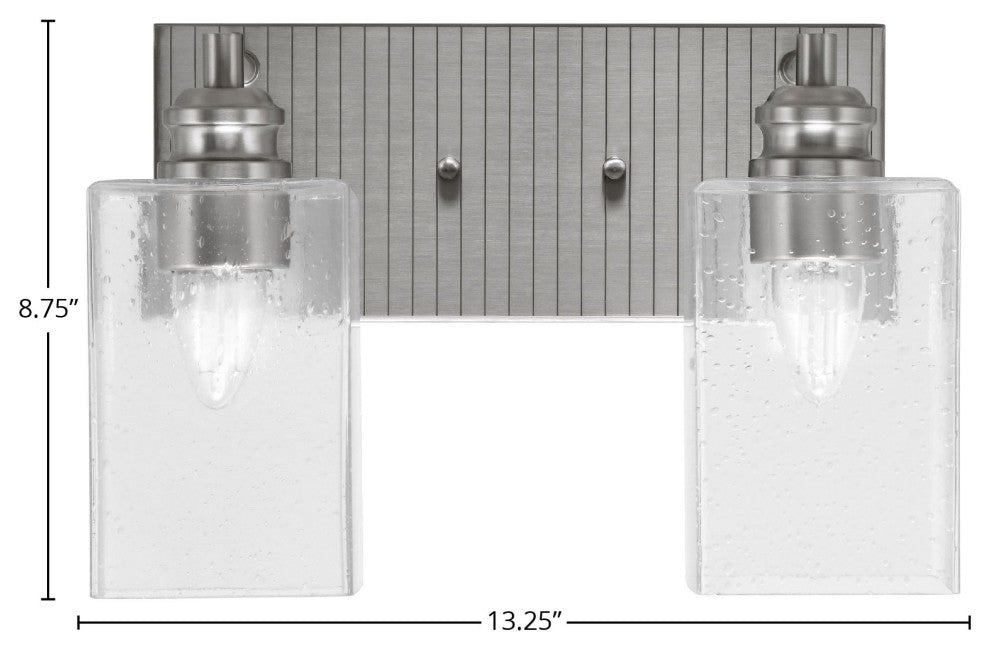 Edge 2-Light Bath Bar, Brushed Nickel Finish, 4" Clear Bubble Glass