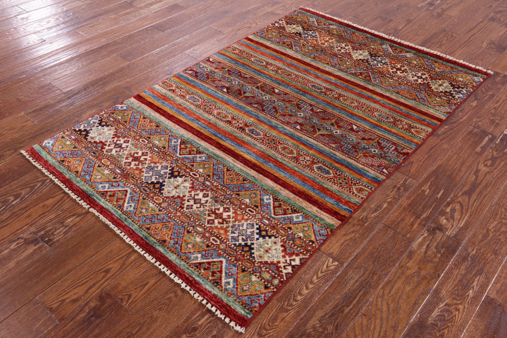Hand-Knotted Khorjin Super Kazak Wool Rug 3' 10" X 6' 2" Q10773