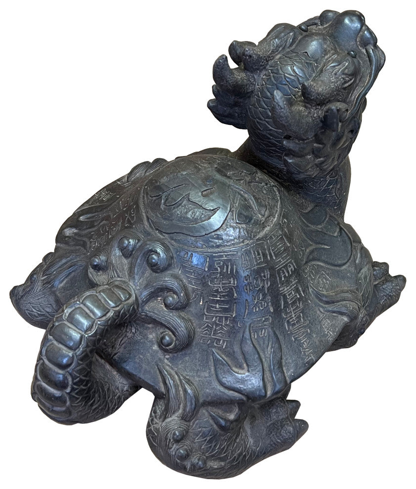 Chinese Distressed Brown Black Marks Fengshui Dragon Turtle Figure Hws2516