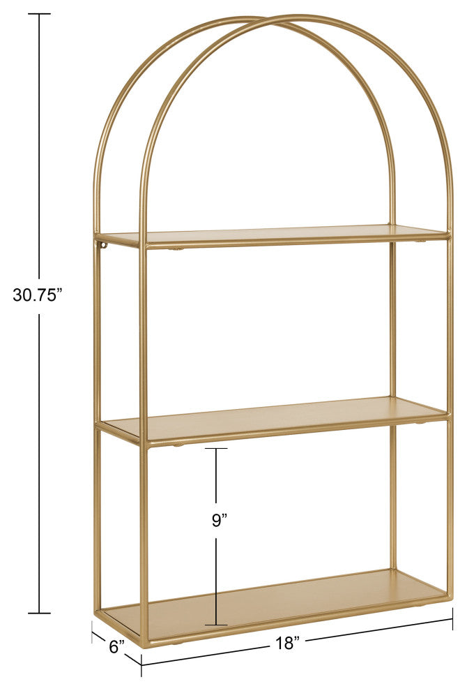 Monroe Metal Arch Shelf, Gold, 18"x31"
