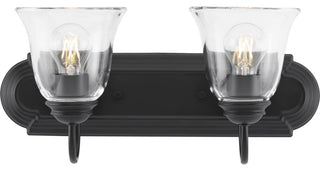 Two-Light Matte Black Transitional Bath and Vanity Light With Clear Glass