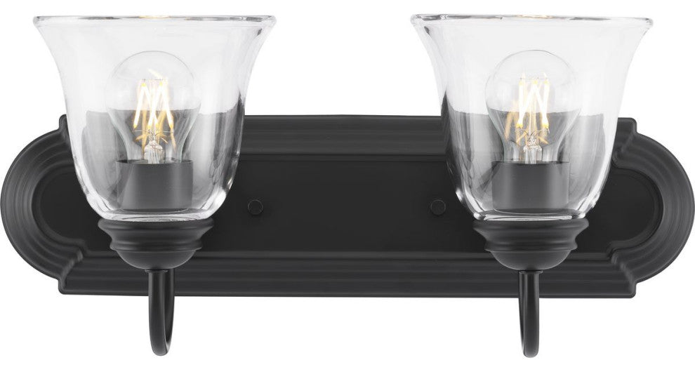 Two-Light Matte Black Transitional Bath and Vanity Light With Clear Glass