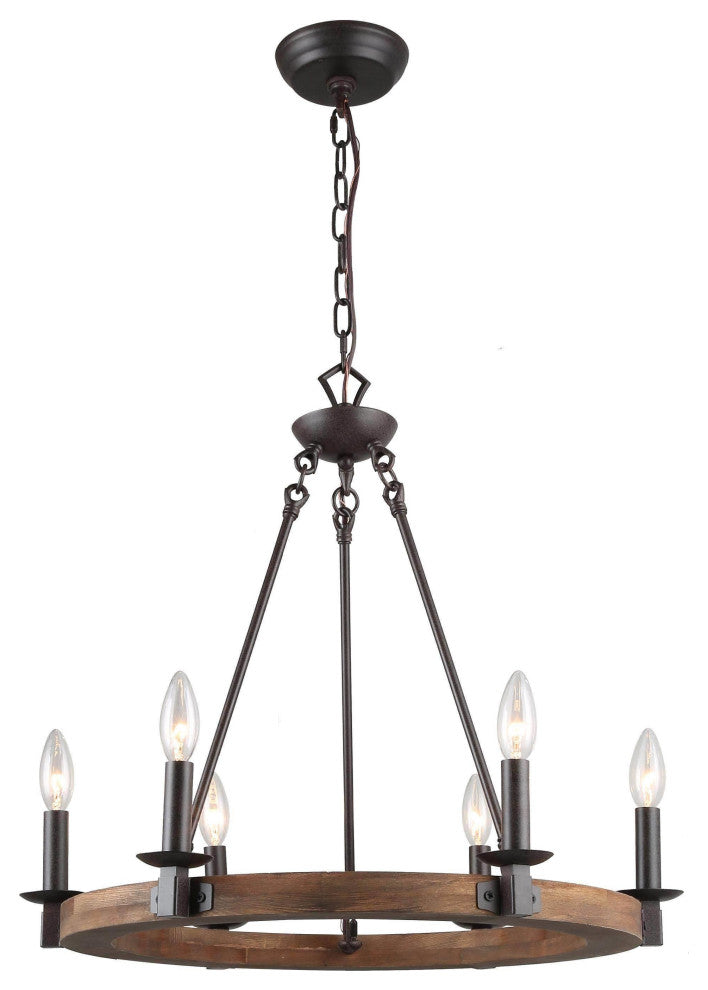LNC 6-Light Farmhouse Distressed Wood Candle-Style Wagon Wheel Chandelier