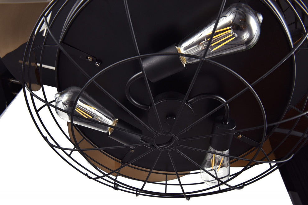 36" Black Modern Industrial Retractable Ceiling Fan with Light and Remote, Black
