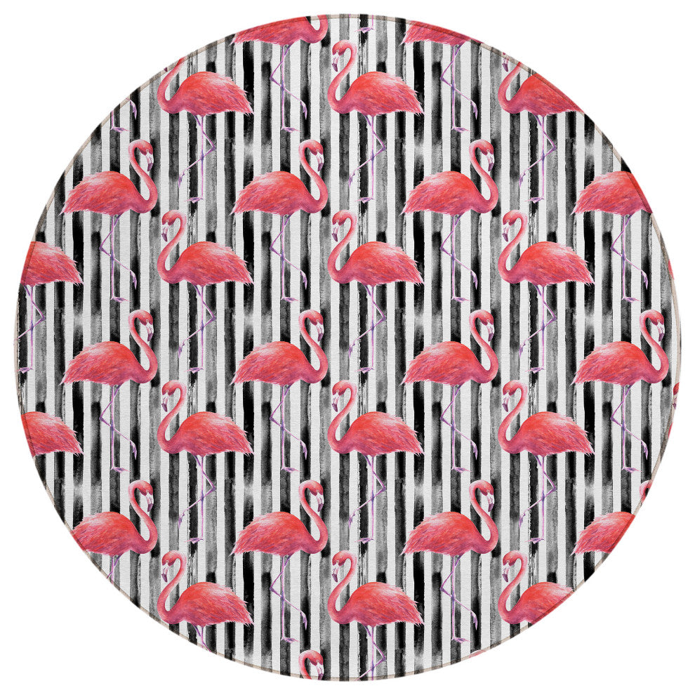 Indoor/Outdoor Tropics TC9 Black Machine Washable 8' x 8' Round Rug
