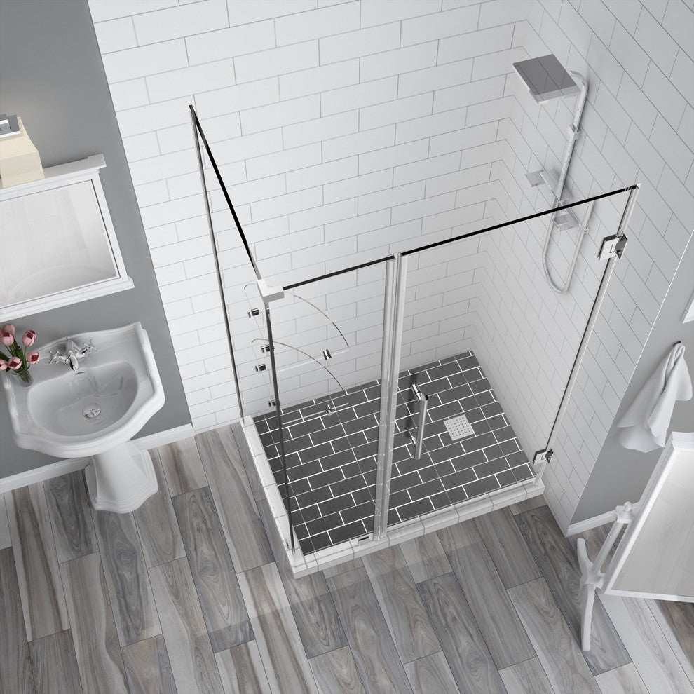 BromleyGS 48.25"-49.25"x30.375"x72" Frameless Corner Hinged Shower Enclosure