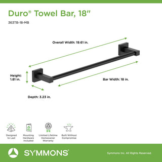 Duro 18 inch Towel Bar with Mounting Hardware, Matte Black