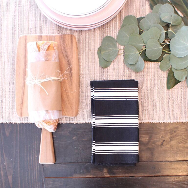 Heritage Stripe Linen Napkin, Black