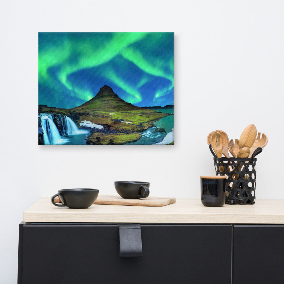 Winter Mountain Northern Lights Landscape Photo Canvas Wall Art Prints, 16" X 20"