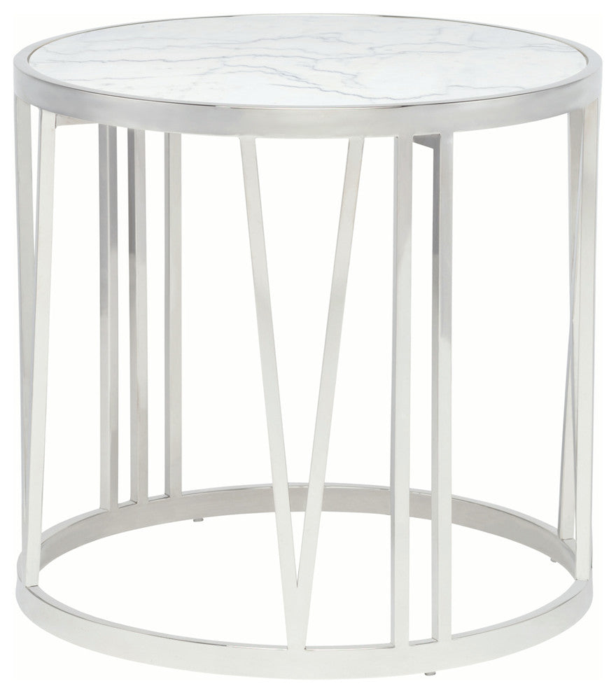 Roman White Marble Side Table, Polished Stainless Steel