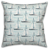 Blue Boats On Stripes 20 x 20 Spun Poly Pillow