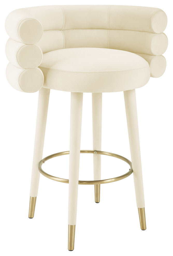 Betty Velvet Barstool, Cream, Counter Height