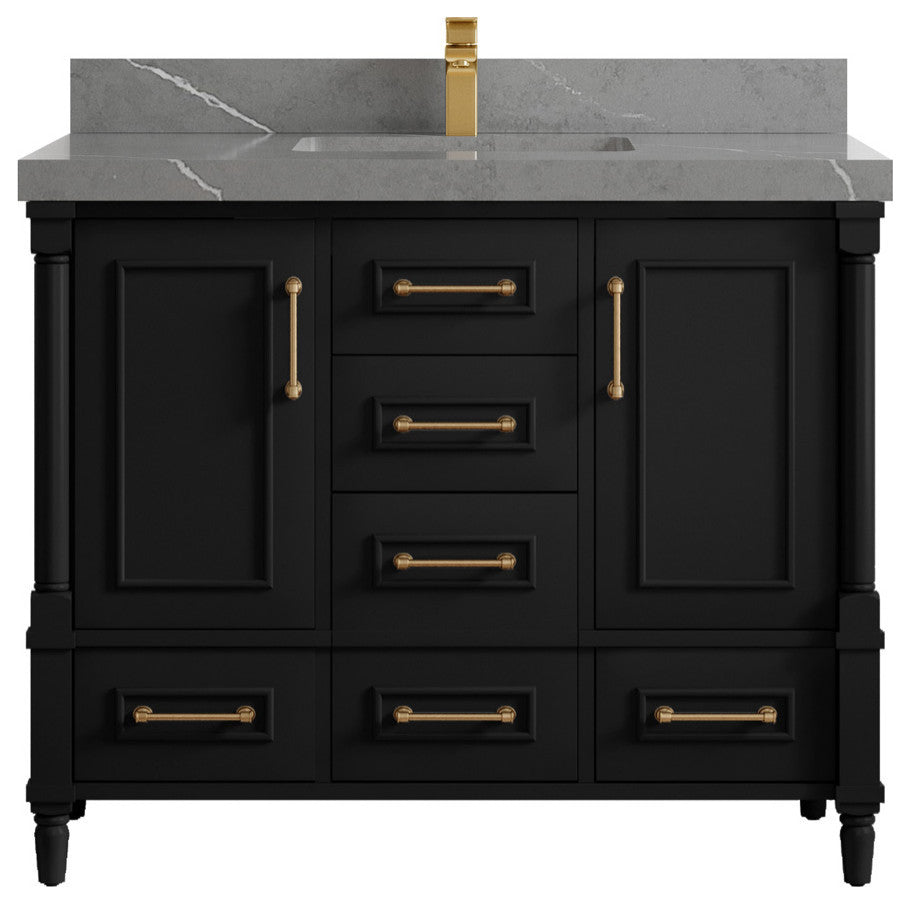 Aberdeen 42 Single Sink Bath Vanity in Black 2" Piatra Gray