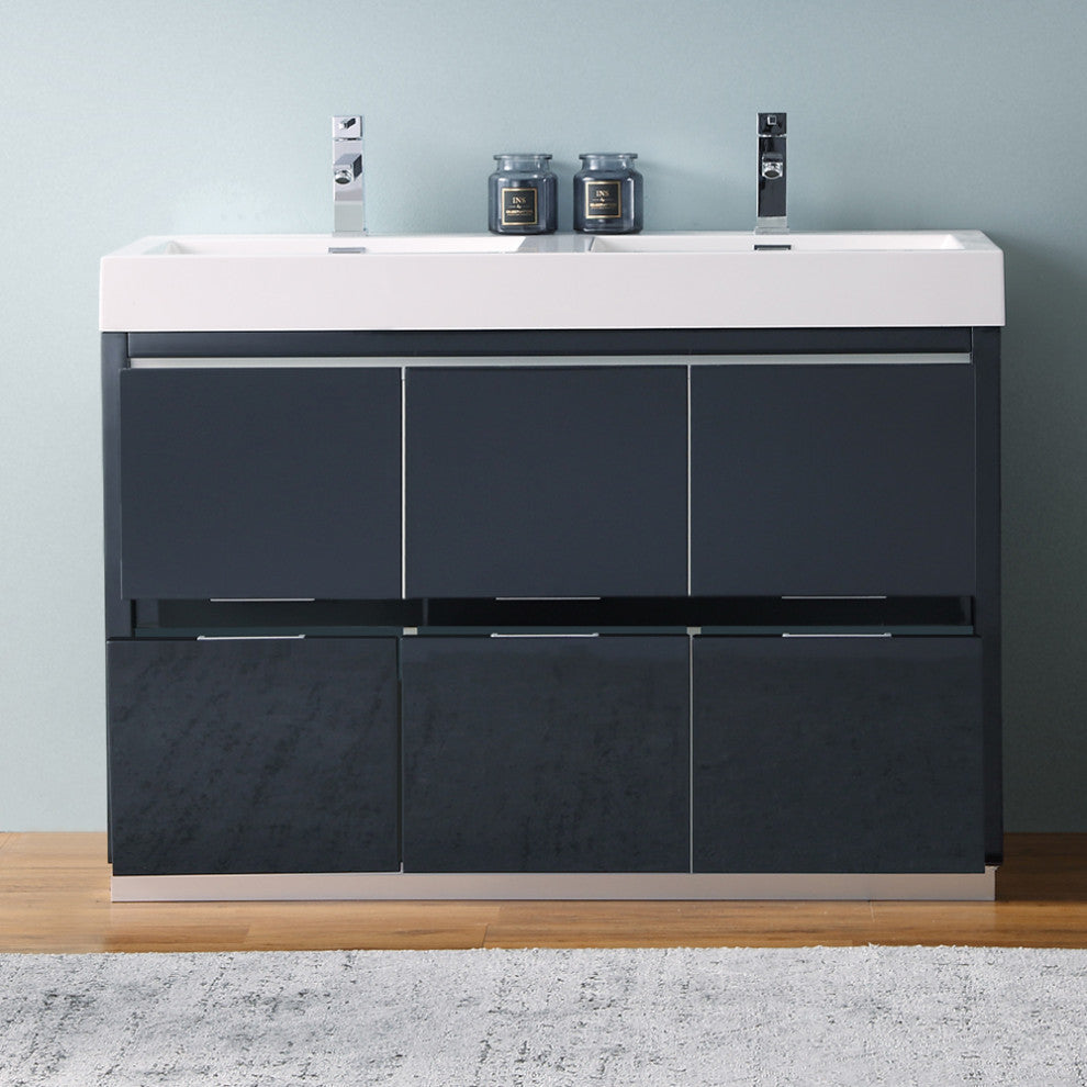 Valencia 48" Dark Slate Gray Free Standing Double Sink Bathroom Vanity