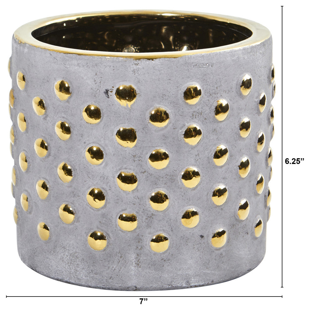 7" Regal Stone Hobnail Planter With Gold Accents