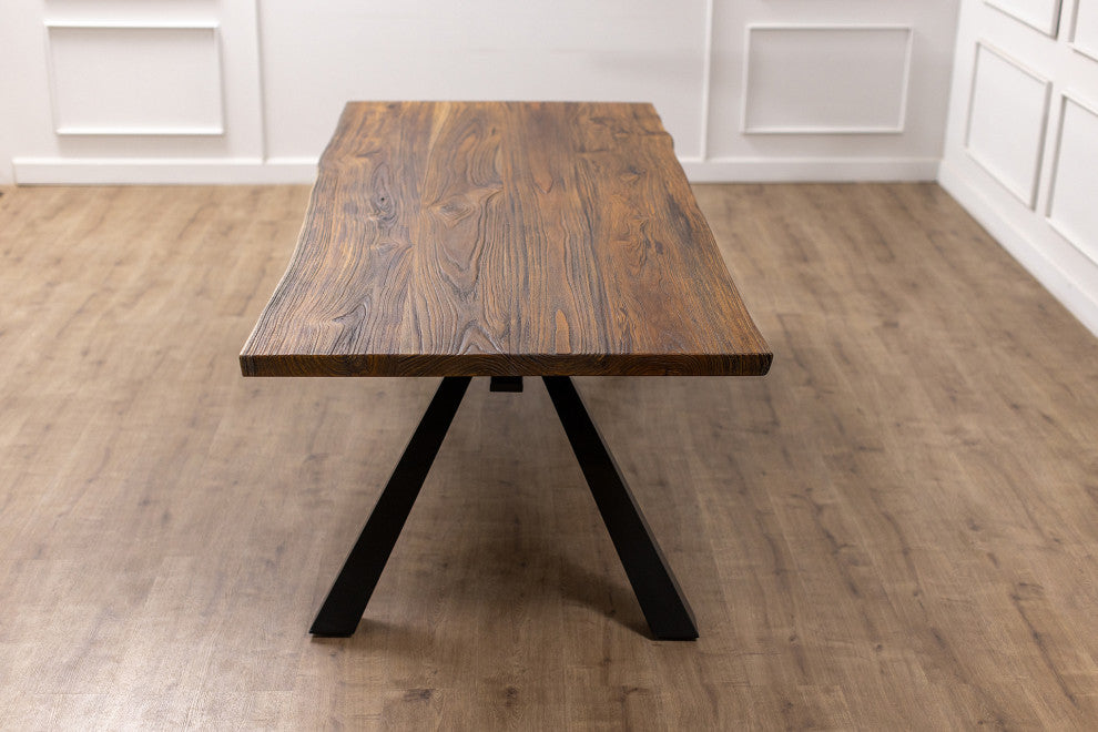 Solid Teak Live Edge Dining Table With Metal Legs, 84x40