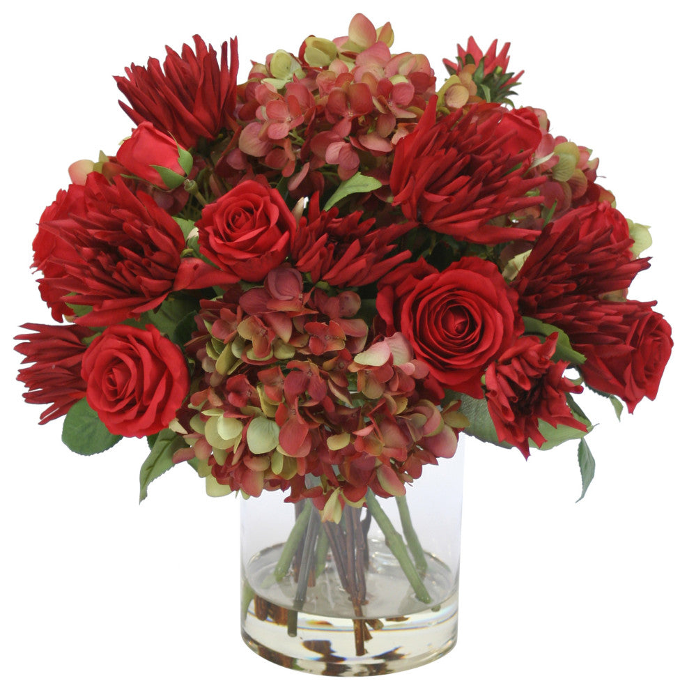 WaterlookÂ® Hydrangea, Red Rose, and Dahlia