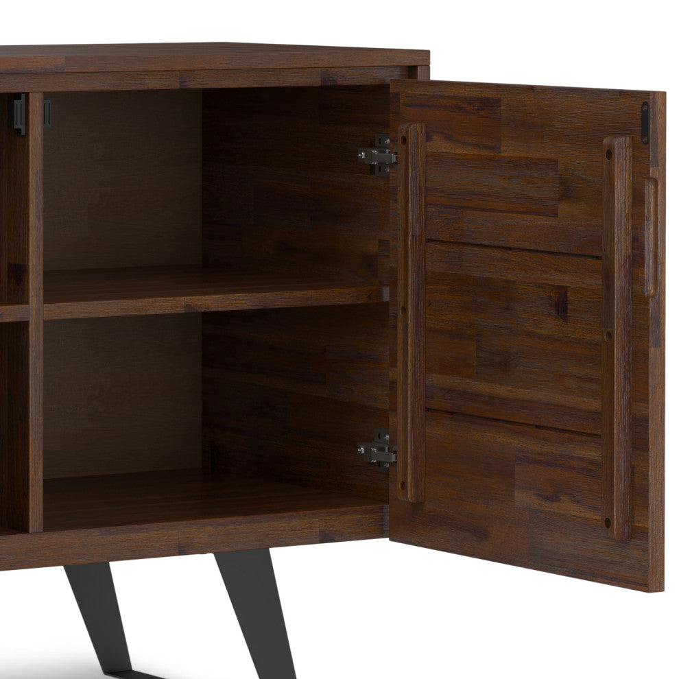 Lowry Solid Acacia Wood 2 Door Sideboard Buffet, Distressed Charcoal Brown