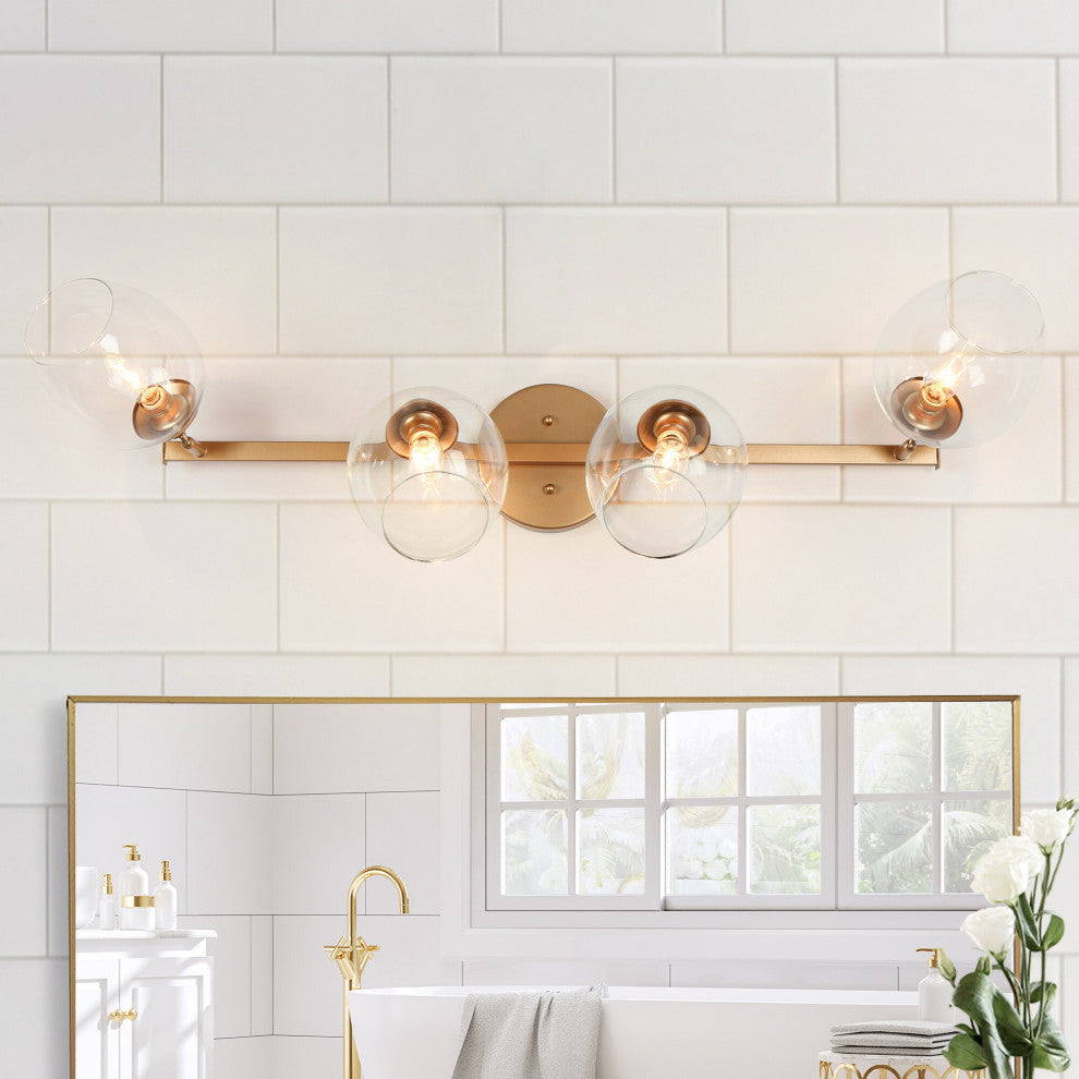 4-Lights Clear Glass Shade and Glod Traditional LED Vanity Wall Light