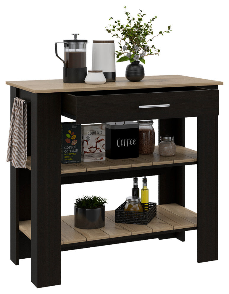 Delos 40Kitchen Island, Black / Light Oak
