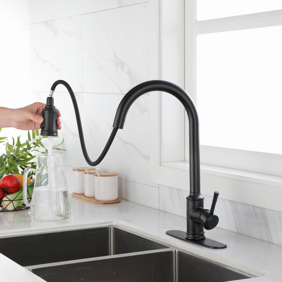 Touch Kitchen Sink Faucet With Pull Down Sprayer, Single-Handle, Matte Black