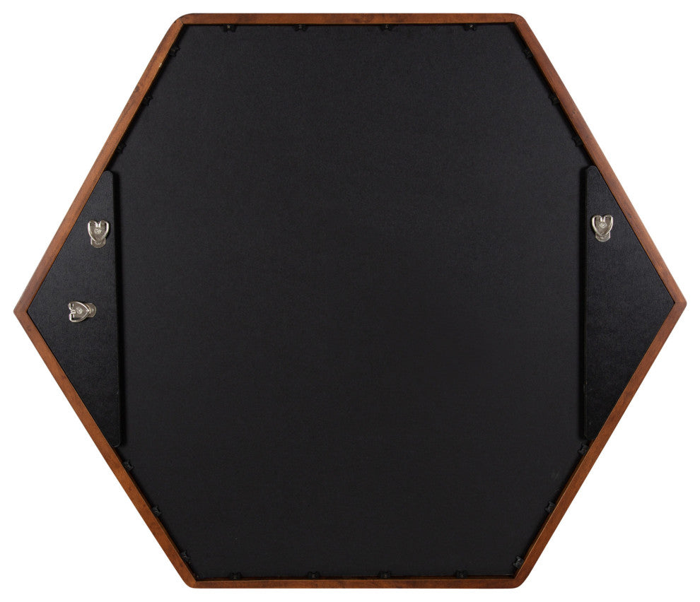 McLean Hexagon Wood Framed Wall Mirror, Walnut Brown 26x30