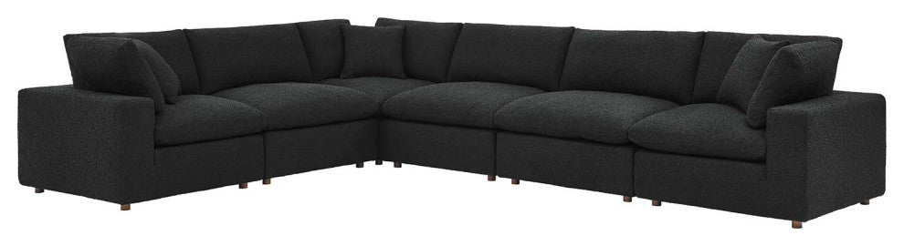 Commix Down Filled Overstuffed Boucle Fabric 6-Piece Sectional Sofa, Black