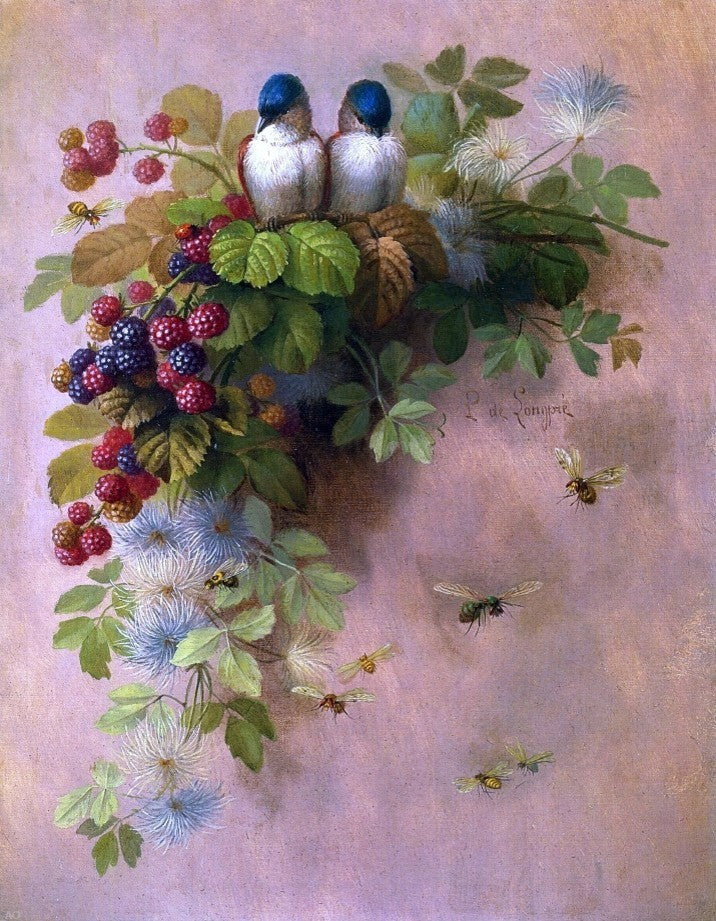 Raoul Paul Maucherat De Longpre Birds- Bees and Berries Wall Decal