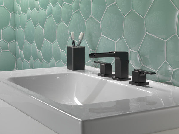 Delta Ara 2 Handle Widespread Channel Bathroom Faucet, Matte Black, 3568LF-BLMPU