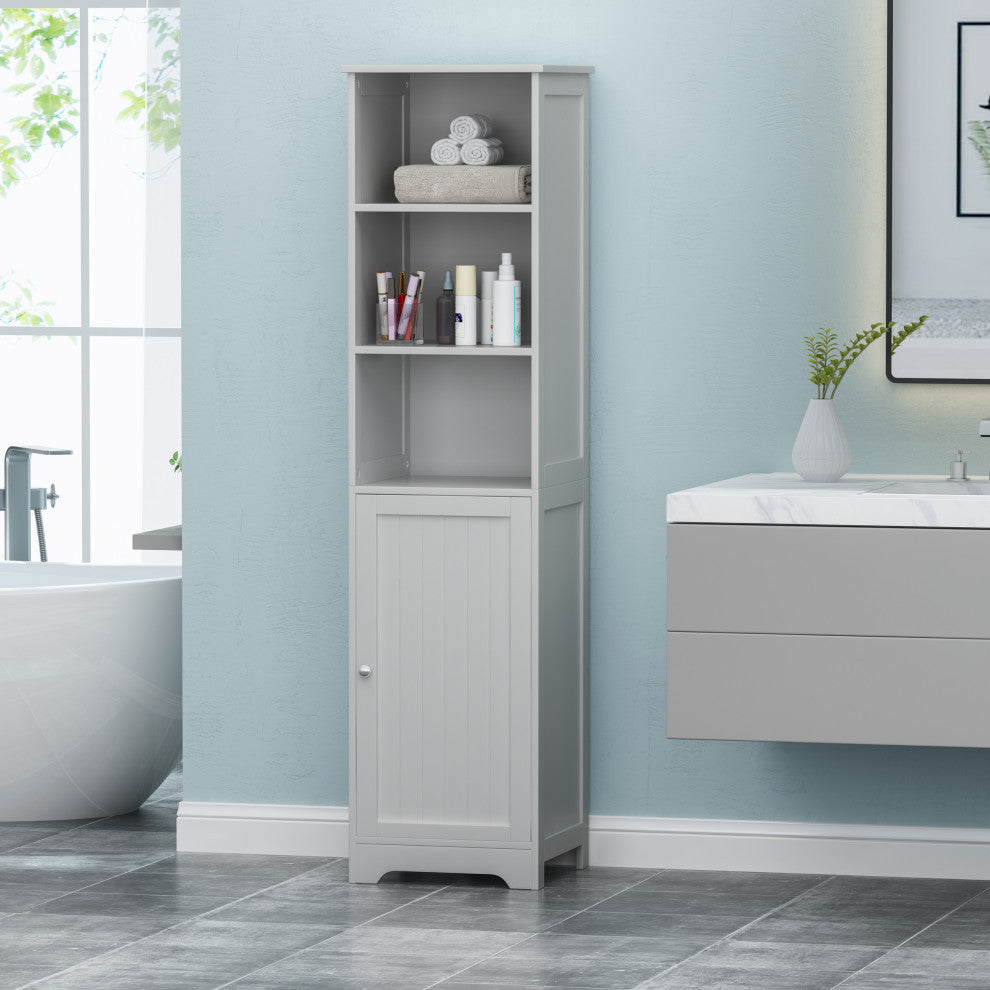 Lauren Modern Free Standing Bathroom Linen Tower Storage Cabinet, Light Gray