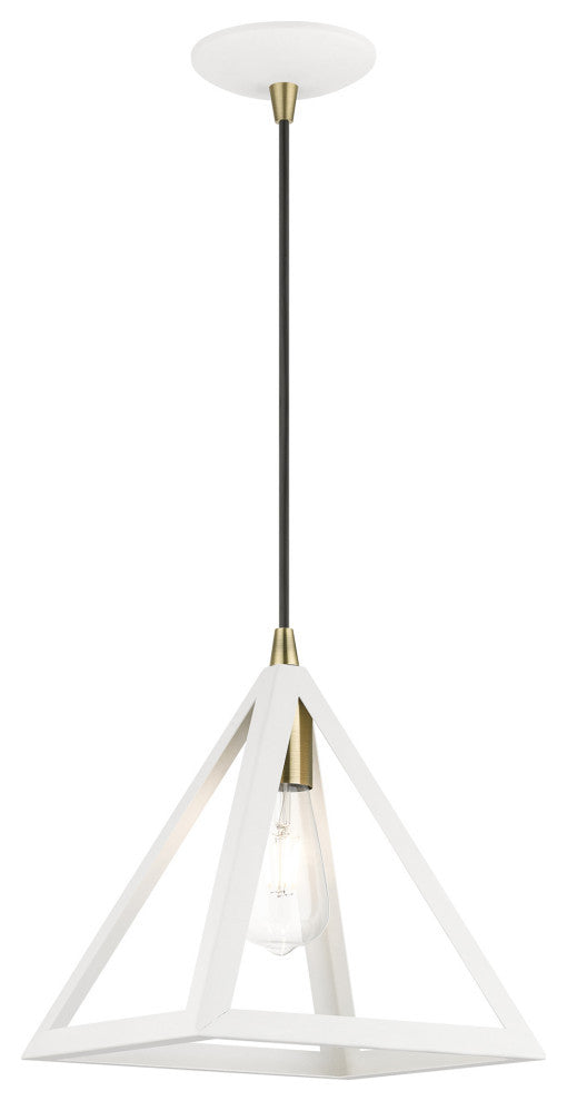 Pinnacle 1 Light Textured White With Antique Brass Accents Pendant