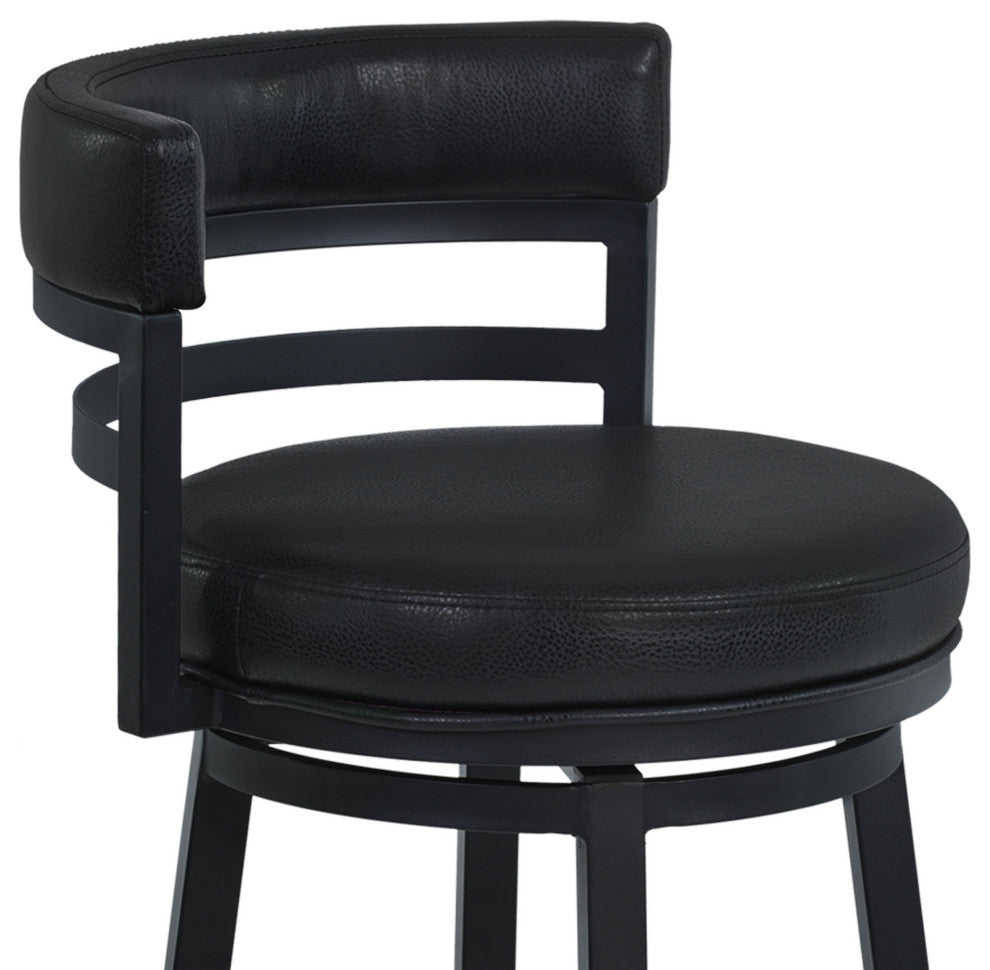 Benzara BM282104 26" Swivel Counter Stool Chair, Vegan Leather, Black