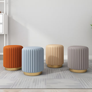 Nordic Makeup Stool Made of Leather with Iron Base, Orange
