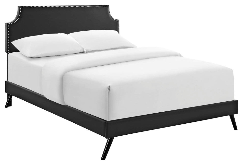 Black Corene Queen Vinyl Platform Bed with Round Splayed Legs