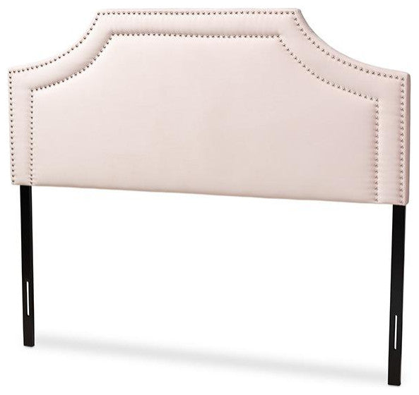 Light Pink Velvet Fabric Upholstered Queen Size Headboard