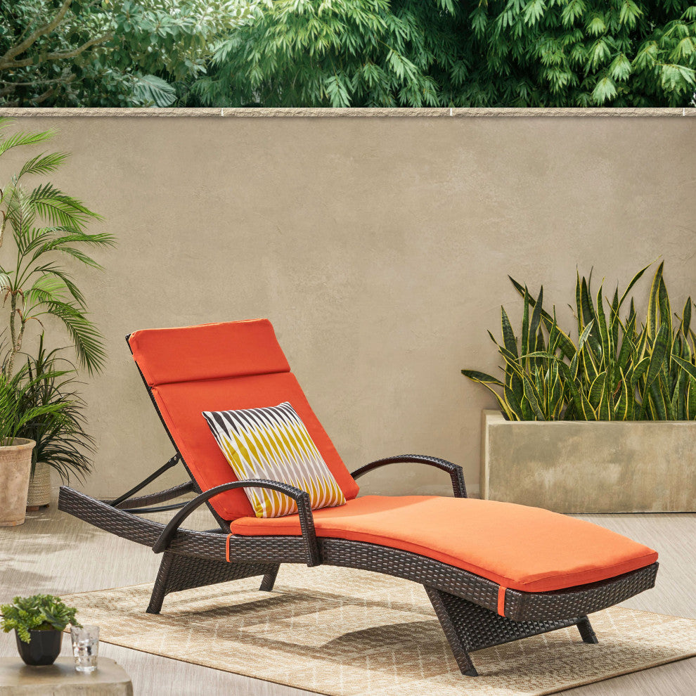 GDF Studio Savana Outdoor Wicker Lounge With Arms With Cushion, Set of 1
