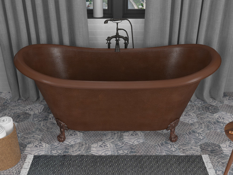Iida 66" Handmade Copper Double Slipper Clawfoot Non-Whirlpool Bathtub